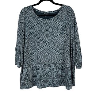 Lucky Brand Blue Floral Modal Blend Paisley 3/4 Sleeve Tunic Size 2X